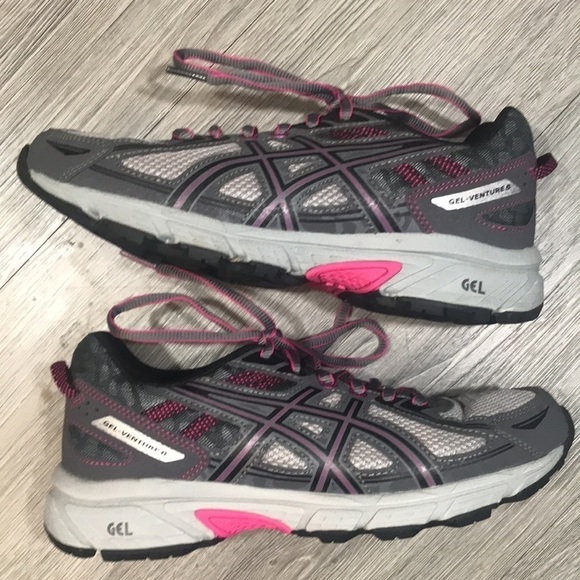 ASICS Gel Venture 6 Gray & Pink Running Shoes         size 7 - Picture 1 of 10